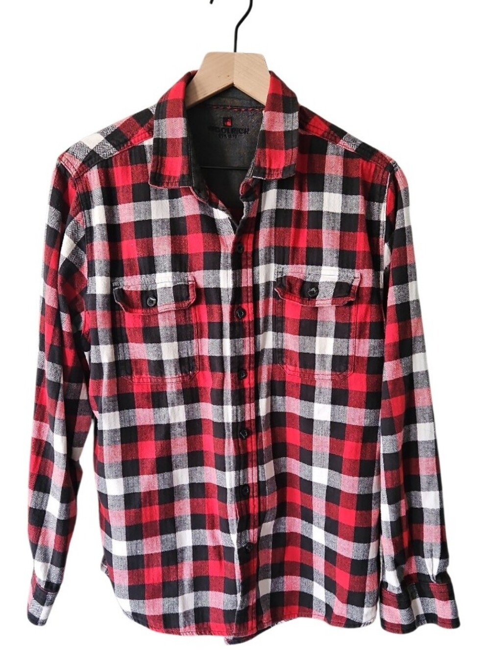 Woolrich Men's Red Black White Plaid Flannel Button-Down Shirt Size Large